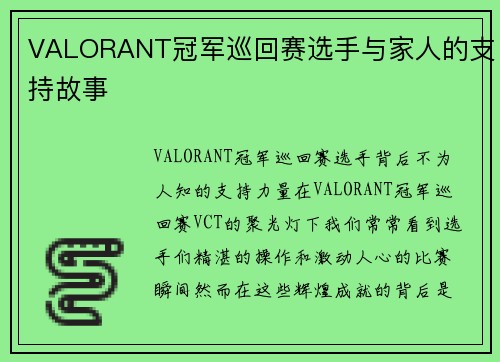 VALORANT冠军巡回赛选手与家人的支持故事